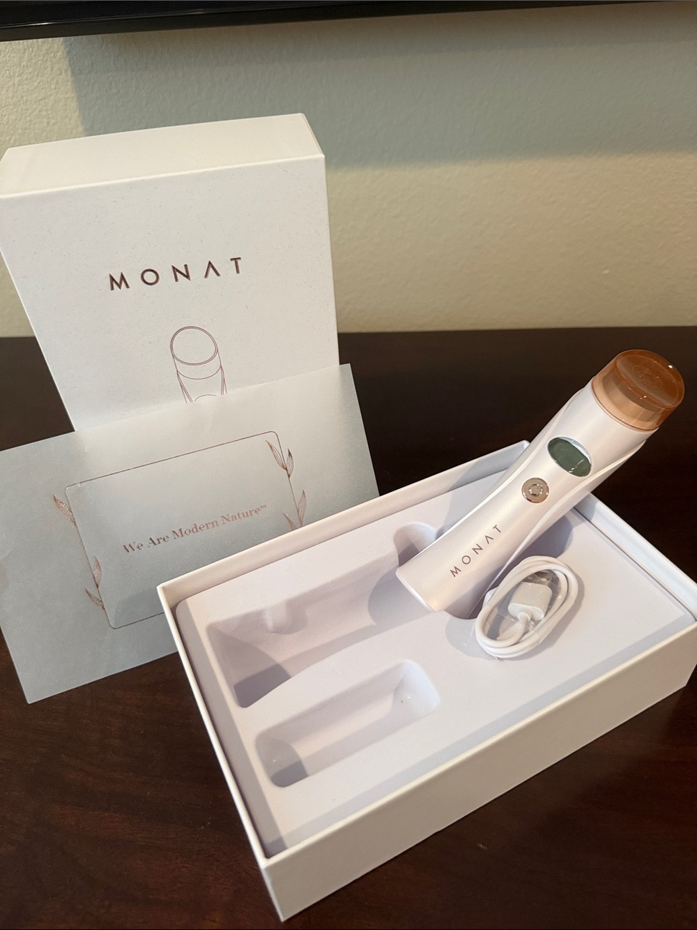 MONAT Radiance Facial Device in White and Rose Gold — Compact Skincare Tool